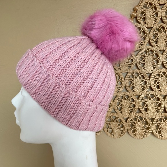 J. Crew Pink Beanie with Faux Fur Pom-Pom, NWT